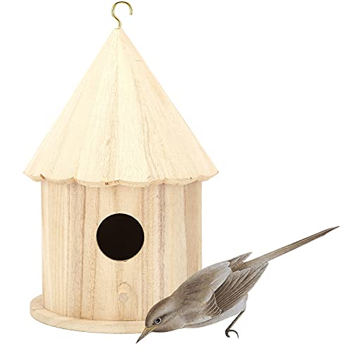 SUREH Vogelhaus Zum Aufhängen Im Freien, Vogelhaus aus Holz für Finken, Blauvögel, Kardinäle, Kolibri, Rundes Vogelhaus für Den Außenbereich, Nistplatz für Garten, Hinterhof, Balkon von SUREH