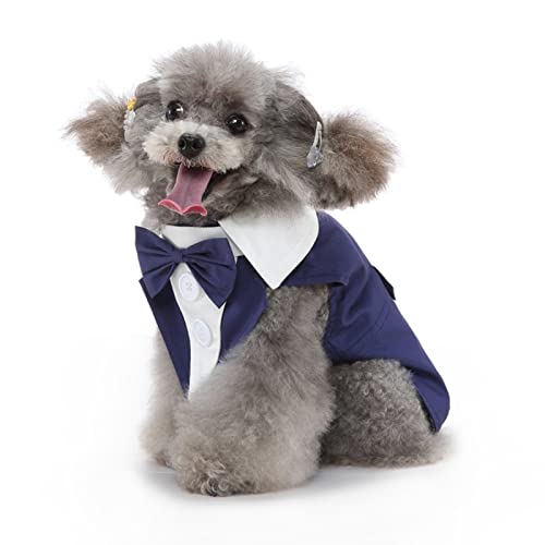 SUSOSU Hunde-Smoking-Welpen-Kleidung Modischer Anzug Fliege Hochzeitshemd Formelles Kleid Smoking-Krawatte Hunde-Fotoanzug,Blue1,S von SUSOSU
