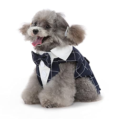 SUSOSU Hunde-Smoking-Welpen-Kleidung Modischer Anzug Fliege Hochzeitshemd Formelles Kleid Smoking-Krawatte Hunde-Fotoanzug,Blue2,S von SUSOSU