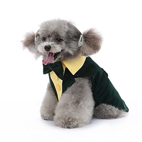 SUSOSU Hunde-Smoking-Welpen-Kleidung Modischer Anzug Fliege Hochzeitshemd Formelles Kleid Smoking-Krawatte Hunde-Fotoanzug,Grün,S von SUSOSU