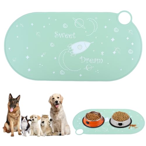 SUWIWKKOA Napfunterlage für Katzen und Kleine Hunde, 49 x 25 cm Silikon Futterunterlage rutschfest Wasserdicht Katzennapf Hundenapf Fressnapf Unterlage Futtermatten von SUWIWKKOA