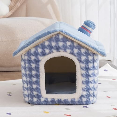 SUYGGCK Haustierzwinger Hound Tooth Pet House Abnehmbar Und Waschbares, Warmes Haustierhaus Für Kleine Hunde Und Katzen Geeignet-Blue,L von SUYGGCK