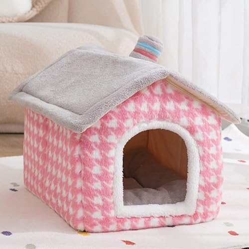 SUYGGCK Haustierzwinger Hound Tooth Pet House Abnehmbar Und Waschbares, Warmes Haustierhaus Für Kleine Hunde Und Katzen Geeignet-Pink,L von SUYGGCK