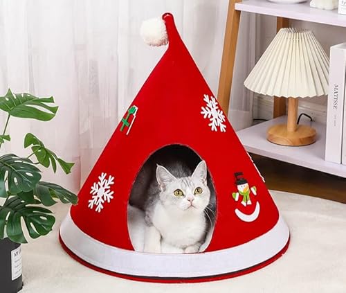 SUYGGCK Haustierzwinger Niedliche Cartoon Weihnachten Katzenhaus Halbverschärft Abnehmbar Und Waschbarer Katzenstreu-Red von SUYGGCK