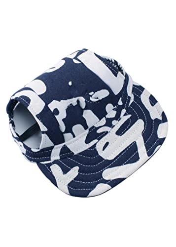 SUYGGCK Hunde-Baseballkappe Haustier Hundehut Zubehör Hunde Baseballkappe Welpen Fellpflege Dress Up Hut Haustiere Hunde Outdoor Hut Kopfbedeckung Lässig Niedlich Hund mit Hut-blauen Buchstaben, M von SUYGGCK