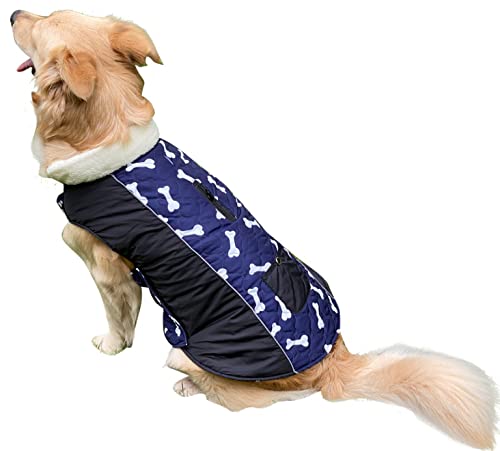 SUYGGCK Hundemantel Mode Doppelseitige, Tragbare Hundeweste Wasserdes Warme Hundebuchkleidung Geeignet Für Mittelgroße Und Große Hunde-Navy Blue,M von SUYGGCK