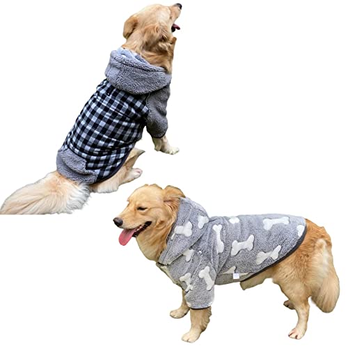 SUYGGCK Hundemantel Mode Fleece Verdickte Hundekleidung Mit Kapuze, Doppelseitig Tragbare Warme Hundekleidung, Die Für Mittelgroße Und Große Hunde Geeignet Ist-C,L von SUYGGCK