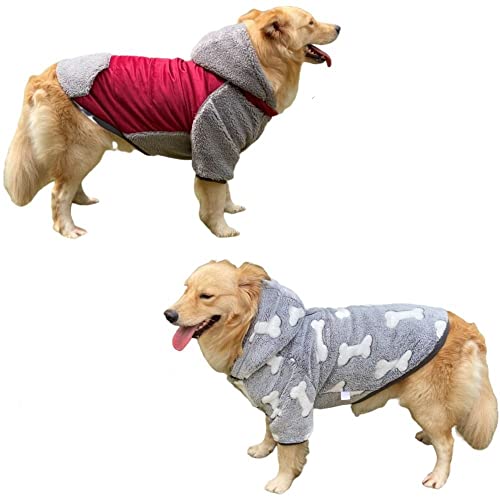 SUYGGCK Hundemantel Mode Fleece Verdickte Hundekleidung Mit Kapuze, Doppelseitig Tragbare Warme Hundekleidung, Die Für Mittelgroße Und Große Hunde Geeignet Ist-D,L von SUYGGCK