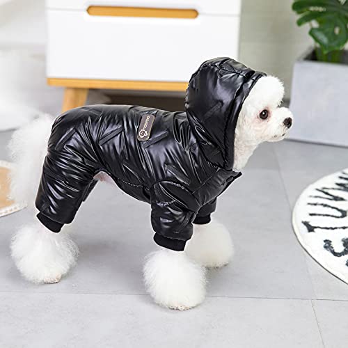 SUYGGCK Hundemantel Mode wasserdichte Kapuze Mit Vierbeinigen Hundekleidung Herbst Und Winter Plus Fleece Warm Warm Warme Hundekleidung-Black,S von SUYGGCK