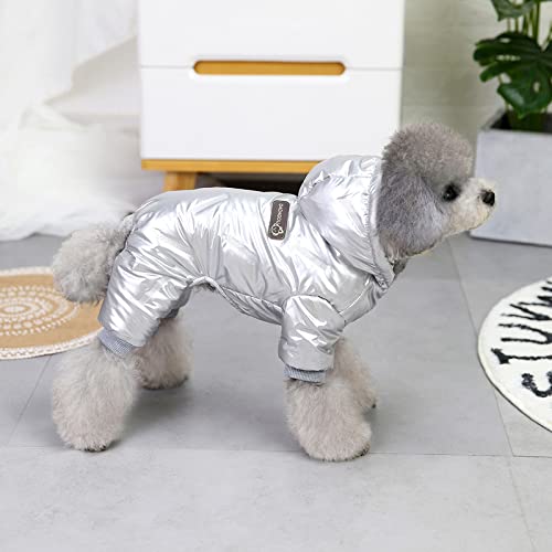 SUYGGCK Hundemantel Mode wasserdichte Kapuze Mit Vierbeinigen Hundekleidung Herbst Und Winter Plus Fleece Warm Warm Warme Hundekleidung-Silver,S von SUYGGCK