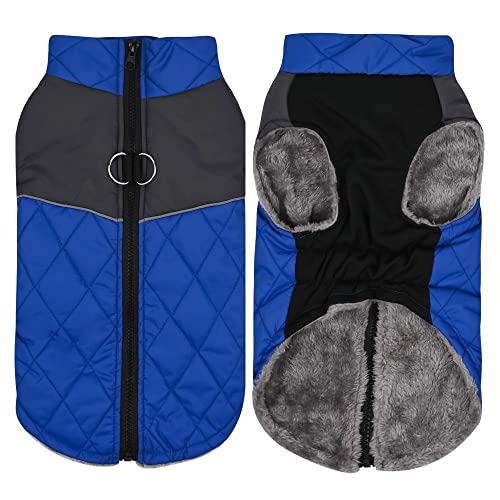 SUYGGCK Hundemantel Modestichfarben Farb wasserdichte Hundetest Herbst Und Winter Warme Und Dicke Hundekleidung Geeignet Für Mittelgroße Und Große Hunde-Blue,3XL von SUYGGCK