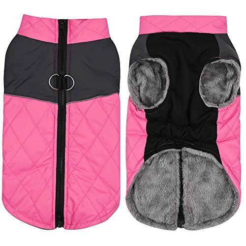 SUYGGCK Hundemantel Modestichfarben Farb wasserdichte Hundetest Herbst Und Winter Warme Und Dicke Hundekleidung Geeignet Für Mittelgroße Und Große Hunde-Pink,XL von SUYGGCK