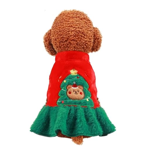 SUYGGCK Hundemantel Nettes Weihnachtsbaummuster Haustierrock Plus Samt Warmer Hundegerät Für Kleine Und Mittlere Hunde Geeignet-Red Green,M von SUYGGCK