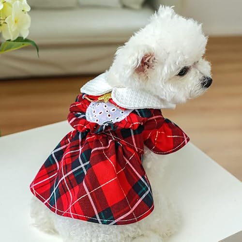 SUYGGCK Hundemantel Trendy Red Plaid Bow Haustier Weihnachtskleid Für Katzen Und Kleine Hunde-Red,L von SUYGGCK