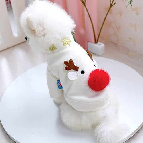 SUYGGCK Hundemantel Weiß Großer Roter Nase Elche -Form -Haustier Kostüm Herbst Winter Warmes Weihnachts -Haustierkostüm Für Katzen Und Kleine Hunde-White,XL von SUYGGCK