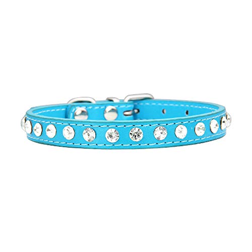 Strass Hundehalsband PU-Leder für kleine Hund Welpen Chihuahua Haustier Riemen Halskette Haustier Zubehör-Blauer See_M. von SUYIN