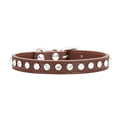 Strass Hundehalsband PU-Leder für kleine Hund Welpen Chihuahua Haustier Riemen Halskette Haustier Zubehör-Braun_XS von SUYIN