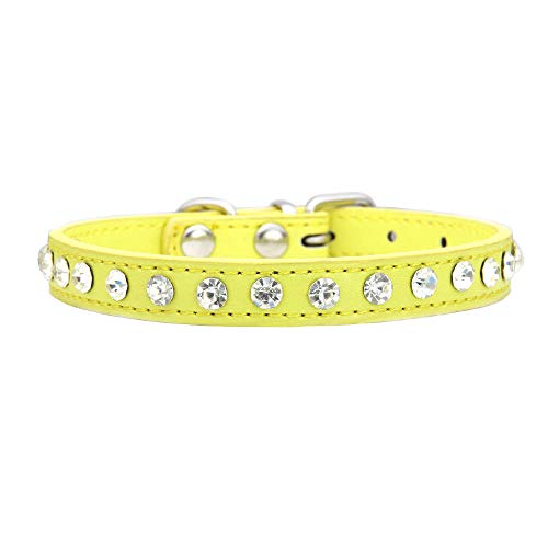 Strass Hundehalsband PU-Leder für kleine Hund Welpen Chihuahua Haustier Riemen Halskette Haustier Zubehör-Gelb_S. von SUYIN