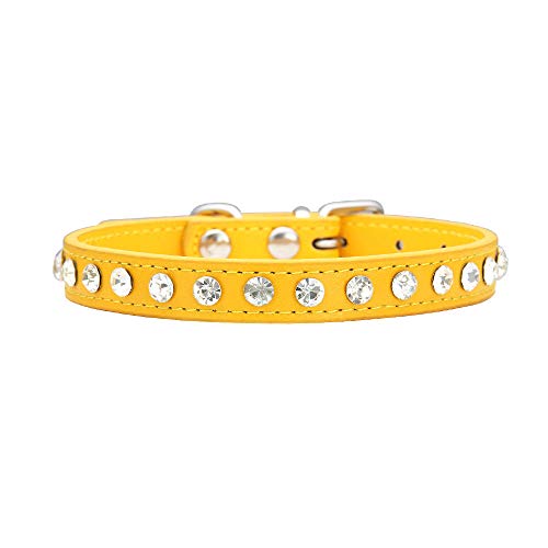 Strass Hundehalsband PU-Leder für kleine Hund Welpen Chihuahua Haustier Riemen Halskette Haustier Zubehör-Gold_S. von SUYIN