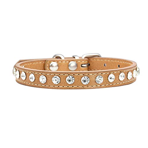 Strass Hundehalsband PU-Leder für kleine Hund Welpen Chihuahua Haustier Riemen Halskette Haustier Zubehör-Hellbraun_M. von SUYIN