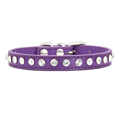 Strass Hundehalsband PU-Leder für kleine Hund Welpen Chihuahua Haustier Riemen Halskette Haustier Zubehör-Lila_M. von SUYIN