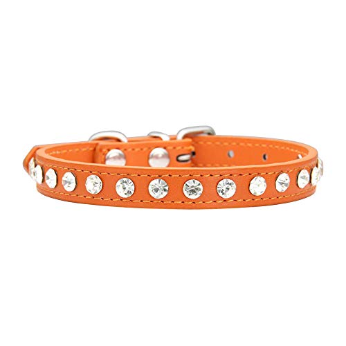 Strass Hundehalsband PU-Leder für kleine Hund Welpen Chihuahua Haustier Riemen Halskette Haustier Zubehör-Orange_XS von SUYIN