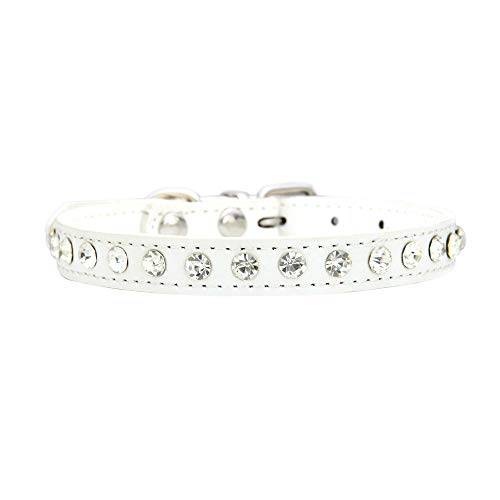 Strass Hundehalsband PU-Leder für kleine Hund Welpen Chihuahua Haustier Riemen Halskette Haustier Zubehör-Withe_M. von SUYIN