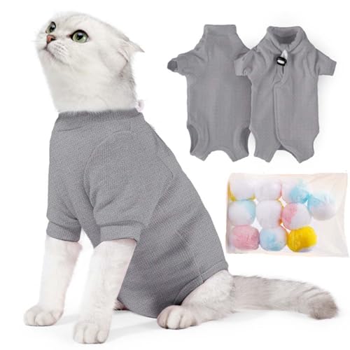 SUYUKU Katzen Genesungsanzug Anti Leck Kätzchen Body für Alternative elisabethanische Kragen Katzen Einteiler Operationsbody Warm Pyjama Kleidung Weicher Bequemer Pullover (Grau, L) von SUYUKU