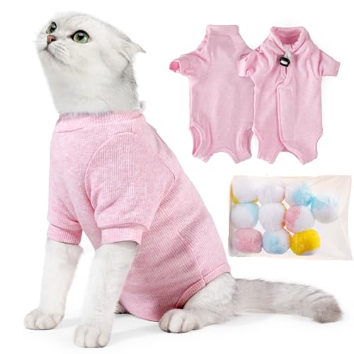 SUYUKU Katzen Genesungsanzug Anti Leck Kätzchen Body für Alternative elisabethanische Kragen Katzen Einteiler Operationsbody Warm Pyjama Kleidung Weicher Bequemer Pullover (Rosa, L) von SUYUKU