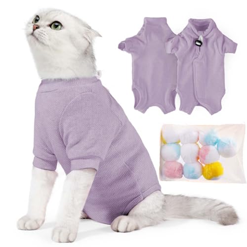 SUYUKU Katzen Genesungsanzug Anti Leck Kätzchen Body für Alternative elisabethanische Kragen Katzen Einteiler Operationsbody Warm Pyjama Kleidung Weicher Bequemer Pullover (Violett, L) von SUYUKU