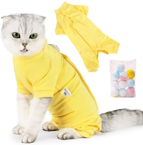 SUYUKU Katzen Genesungsanzug Anti Leck Kätzchen Body für Alternative elisabethanische Kragen Katzen Einteiler Operationsbody Warm Pyjama Kleidung Weicher Bequemer Pullover (gelb, L) von SUYUKU