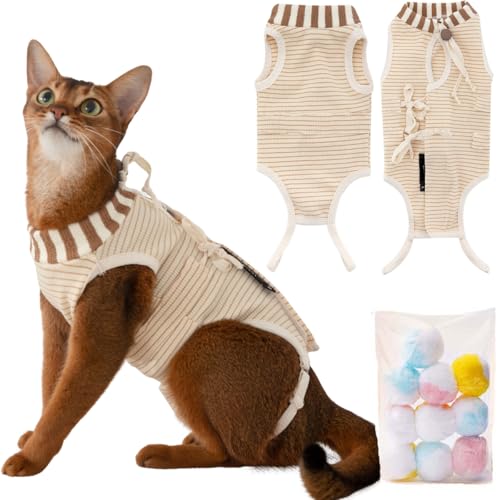 SUYUKU Katzen-Genesungsanzug für postoperative Pflege, Kätzchen, atmungsaktiver Body für alternative elisabethanische Kragen, Katzen, Einteiler, Chirurgie, Body, Pyjama, Kleidung (Braun, M) von SUYUKU