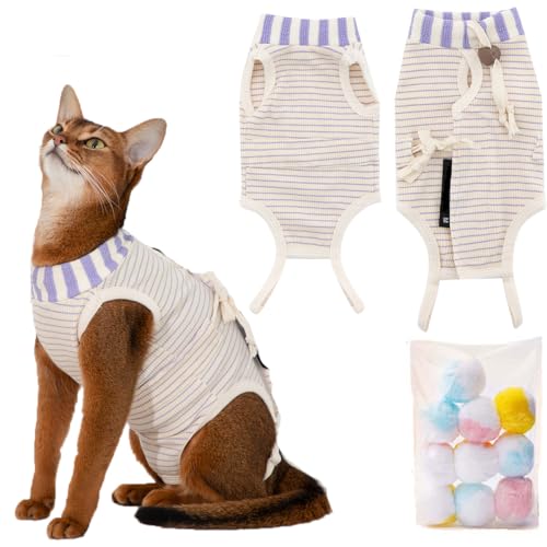 SUYUKU Katzen-Genesungsanzug für postoperative Pflege, Kätzchen, atmungsaktiver Body für alternative elisabethanische Kragen, Katzen, Einteiler, Operation, Body, Pyjama, Kleidung (lila, L) von SUYUKU