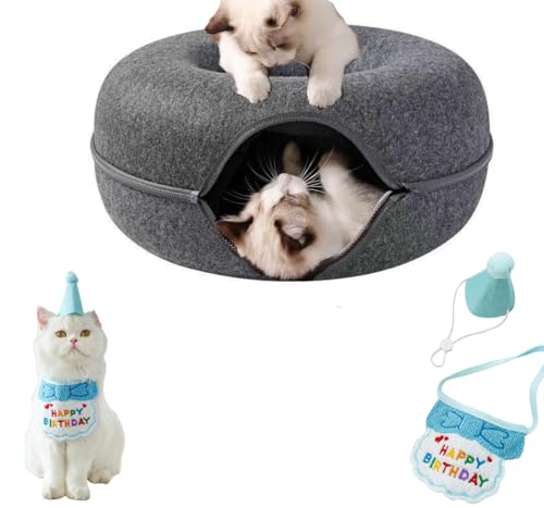 SUYUKU Katzenbetten, kratzfestes Katzen-Donut-Bett, abnehmbarer Filztunnel für Spaß, Katzenspielzeug, Versteckzelt, Katzen, Kätzchen, Haustiere, Haus, Filz, Katzentunnel, Höhle, Bett mit von SUYUKU