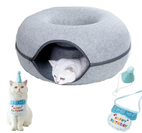 SUYUKU Katzenbetten, kratzfestes Katzen-Donut-Bett, abnehmbarer Filztunnel für Spaß, Katzenspielzeug, Versteckzelt, Katzen, Kätzchen, Haustiere, Haus, Filz, Katzentunnel, Höhle, Bett mit von SUYUKU