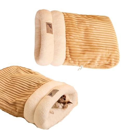 SUYUKU Katzenschlafsack, Winter, warm, schlafend, Katzennest, weiches Plüsch, bequemes Haustierbett, Schlafhöhle für Kätzchen, Katzen, Hunde (Braun, L) von SUYUKU