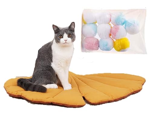 SUYUKU Katzenunterlage, gemütlich, beruhigend, weich und warm, waschbar, Katzenmatte, faltbares Bett für Katzen und Hunde, stilvolles Blatt-Styling mit Spielzeug (Gelb) von SUYUKU