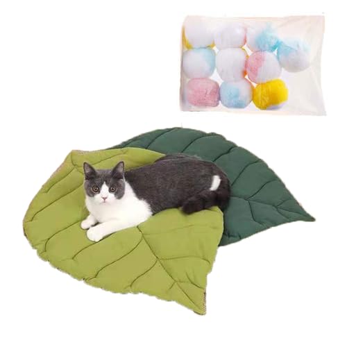 SUYUKU Katzenunterlage, gemütlich, beruhigend, weich und warm, waschbar, Katzenmatte, faltbares Bett für Katzen und Hunde, stilvolles Blatt-Styling mit Spielzeug (grün) von SUYUKU