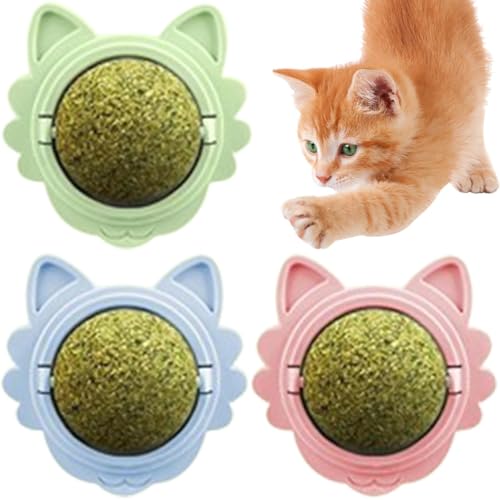 SVCEQZE Katzenminze Wand Ball Spielzeug - 3X Drehbar Katze Kauspielzeug Katzenminze Bälle - Zahnreinigung Katze Katzenminze Ball Spielzeug für Kleine Mittlere Große Katzen Kätzchen von SVCEQZE