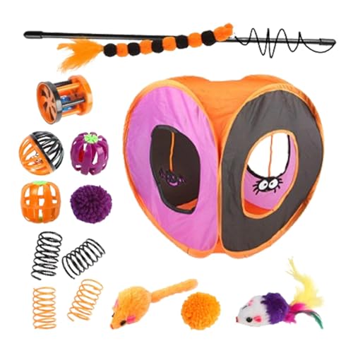 SVCEQZE Kitten Starter Kit Bundle, Interaktives Katzenspielzeug | Niedlicher interaktiver Katzentunnel - Halloween Faltbare quadratische Kanal-Katzenspielzeugkiste, Kätzchenzubehör, Katzenfederstab, von SVCEQZE