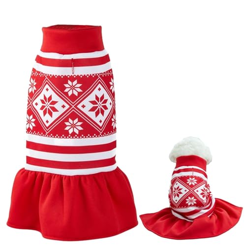 SVCEQZE Weihnachts-Hundekostüme – Weihnachts-Hundekleid, Outfit, Blumendruck, Winterrock, mittelgroße Katze, Nachtkleidung von SVCEQZE