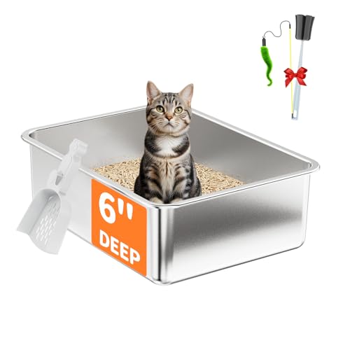 Katzentoilette aus Edelstahl, All-in-1-Starter-Set, geruchlos, große Metall-Katzentoilette, hochseitige Katzentoilette, Katzentoilette, Katzentoilette für Katze und Kaninchen, antihaftbeschichtet, von SVKLHY