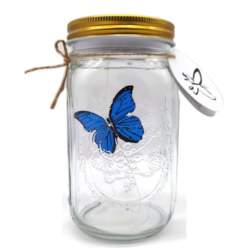 SVRITE Simulation Butterfly Collection in Einem Glas, Schmetterlingsglas, das Sich Bewegt, LED-Licht, Romantisches Glas, Animierter Schmetterling, Blau von SVRITE