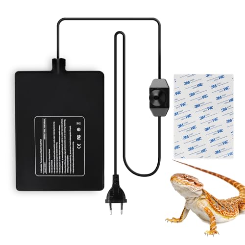 SWAWIS 11W Heizmatte für Reptil, Heizmatte Terrarium mit Drehschalter, Heizkissen Reptilien für Schildkröte Schlangen Eidechse Gecko Spinne Insektenzucht, 0-50℃ Wärmematte Terrarium(15x20cm) von SWAWIS