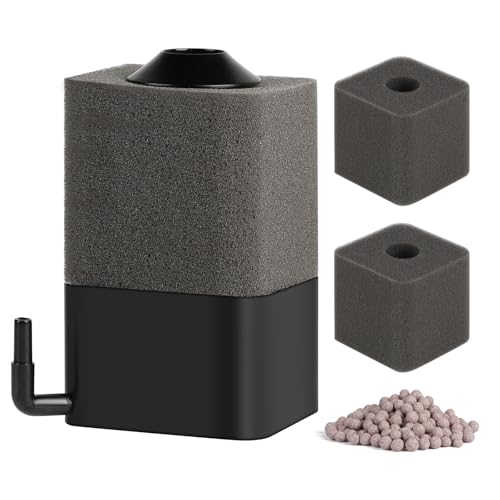 SWAWIS 6x6x10cm Aquarium Schwammfilter, Aquarium Innenfilter für 15-150L mit 1 Ersatzschwamm und Filterkugel, Luftheber Filter Aquarium für Biologische und Mechanische Filterung von SWAWIS