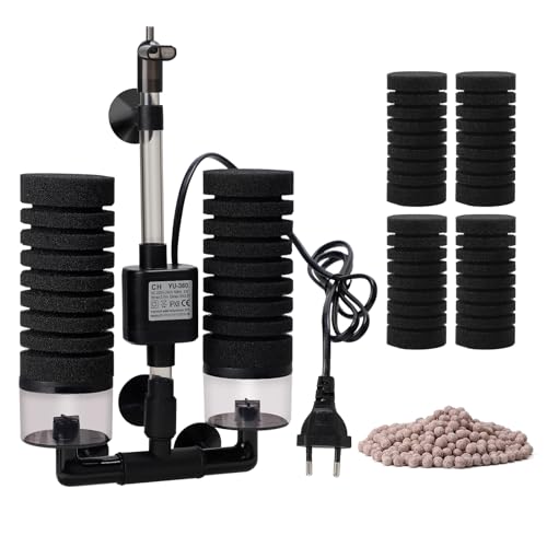 SWAWIS Schwammfilter Aquarium mit 2 Paar Ersatzschwämmen, Leise Schaumfilte mit Filterkugel, Elektrischer Aquarium Filter für Biologische und Mechanische Filterung Sauerstoffanreicherung(M) von SWAWIS