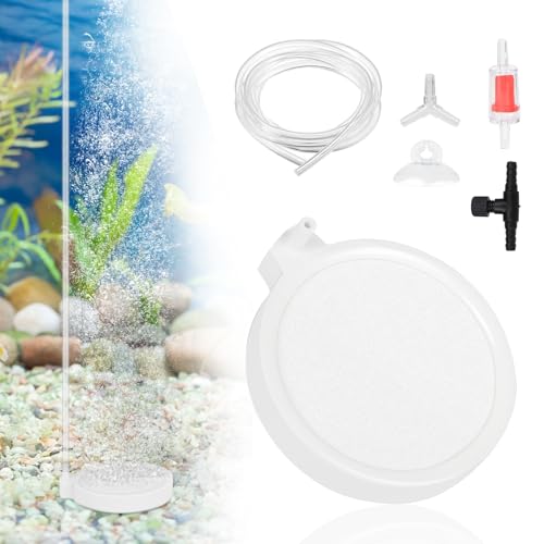 SWAWIS Sprudelstein für Aquarium Luftstein Aquarium Sprudelstein mit Luftschlauch Aquarium Luftausströmer Sauerstoff Aquarium für gelösten Sauerstoff Super Tiny Bubbles (50mm, Weiß) von SWAWIS