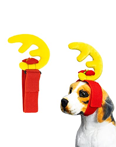 Hundegeweih Stirnband für kleine Hunde, Rentier Stirnband mit verstellbarem Riemen Haustier Cosplay Kostüm Halloween Weihnachten Kostüme für Hunde von SWEET MAX