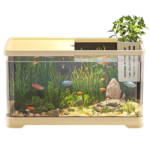 Fischtank Aquarium Starter Kit, 12 x 7,7 x 7 Fischaquarium mit Korbpumpenfilter 4K HD View Clear Fish Aquarium als Fischtanks, Gelb von SWEETBIUTI