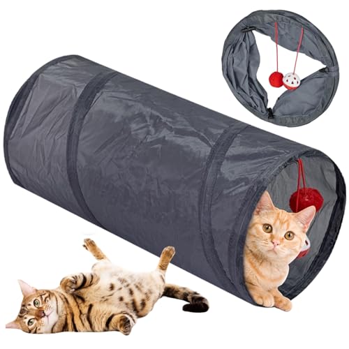 Katzentunnel 10x20 Straight Catrohr mit 2 hängenden Kugel Faltbare Katzenspieltunnel -Tunnel für Innenkatzen, Geschenke für Kätzchen, Kaninchen im Freien von SWEETBIUTI